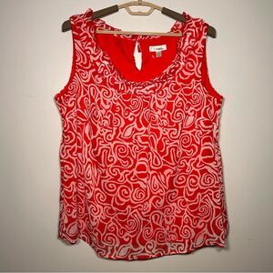 Dress Barn Women's Ruffle Scoopneck Sleeveless Tank Blouse Red White 18/20